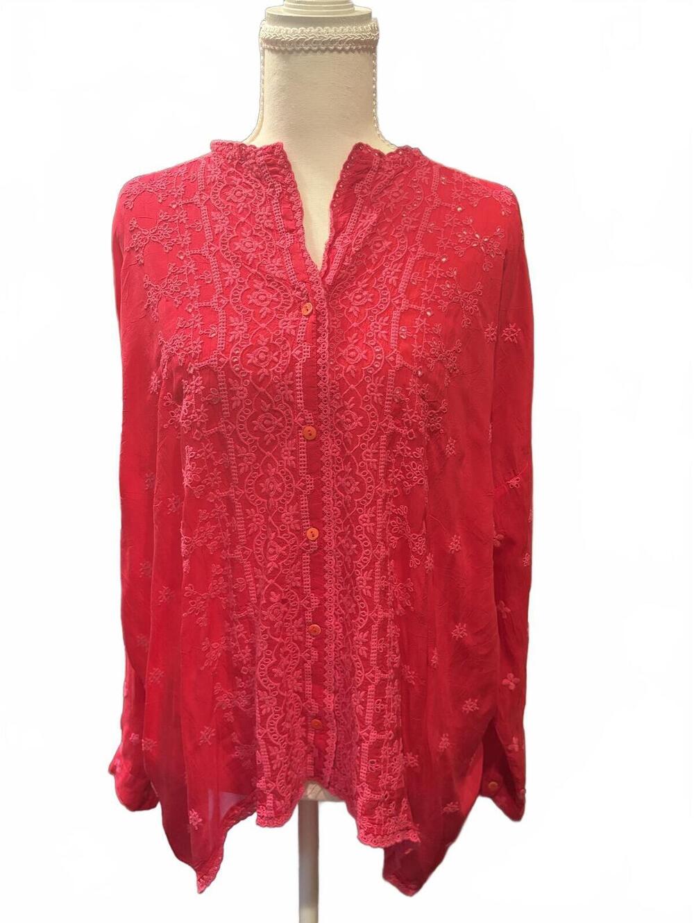 Johnny Was Rami  bright pink embroidered tunic